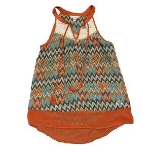 Women's Charming Charlie Boho Southwest Sheer Tank Top/Blouse Size Small Orange